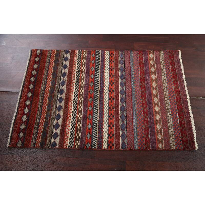 Geometric Tribal Gabbeh Kashkoli Oriental Area Rug Wool Hand-knotted - 2'8" x 4'1"