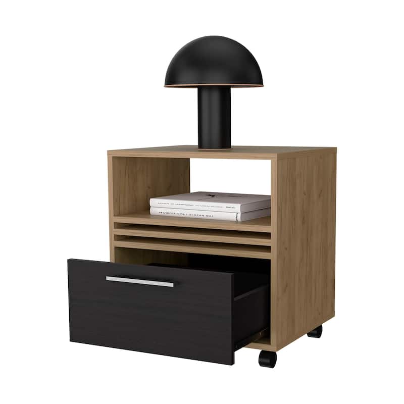 Oak Nightstand with Drawer and Open Storage