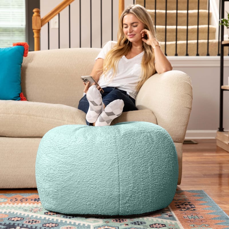 Jaxx Ellis Pouf - Modern Shearling Faux-Lamb Plush Fleece Ottoman - Large - Mineral Green
