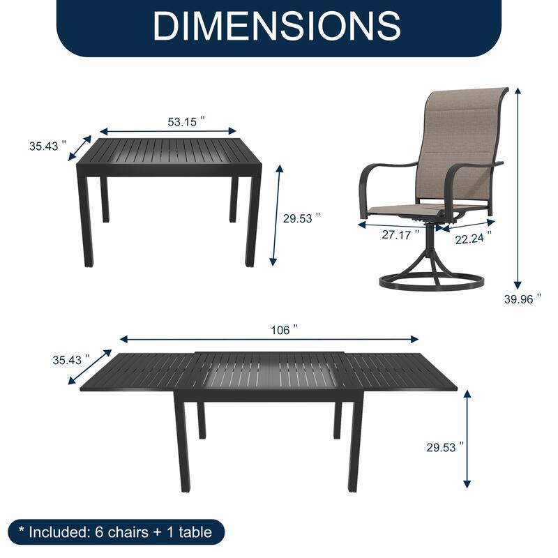7 Pieces Outdoor Dining Set with 1 Extendable Dining Table