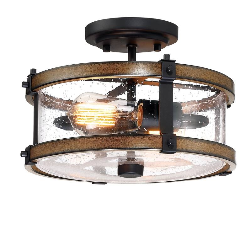 2-Light Semi Flush Mount with Matte Black and Barnwood Accents