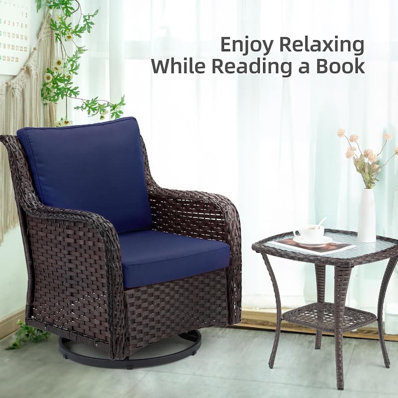 3 Pieces Outdoor Swivel Wicker Glider Patio Chairs with Table Set