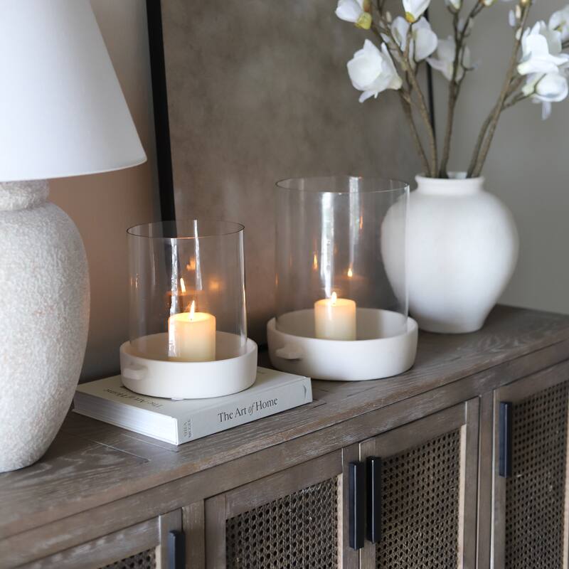 Modern Glass Hurricane Candle Holder with Terracotta Base - 10"