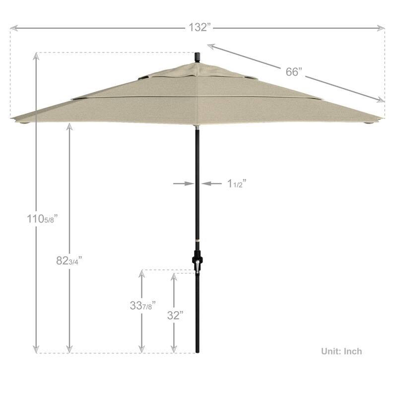California Umbrella 11' Rd Golden State Series Patio Umbrella Black Aluminum Frame Crank Lift Collar Tilt Pacifica