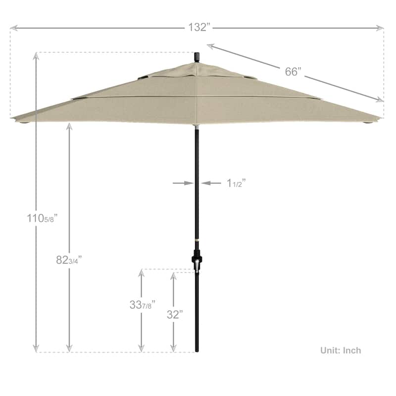California Umbrella 11' Sun Master Patio Umbrella Black Aluminum Pole Fiberglass Ribs Crank Lift Tilt Pacifica Pacific Blue