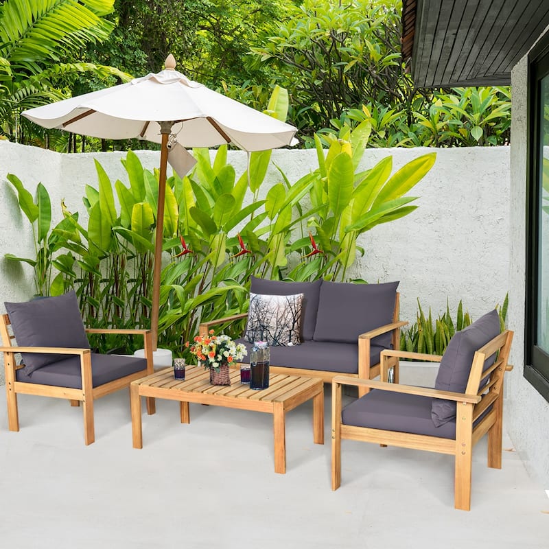 Costway 8PCS Patio Furniture Set Acacia Wood Thick Cushion Loveseat - See Details