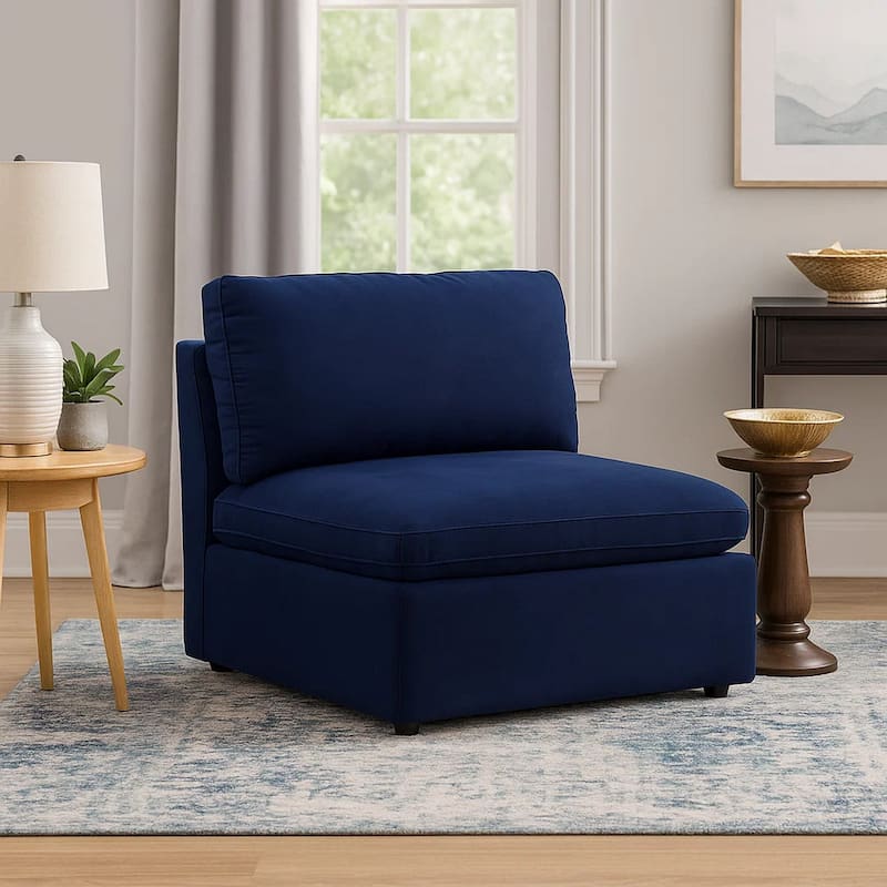 Armless Chair with Fabric Seat and Pillow Back, Blue