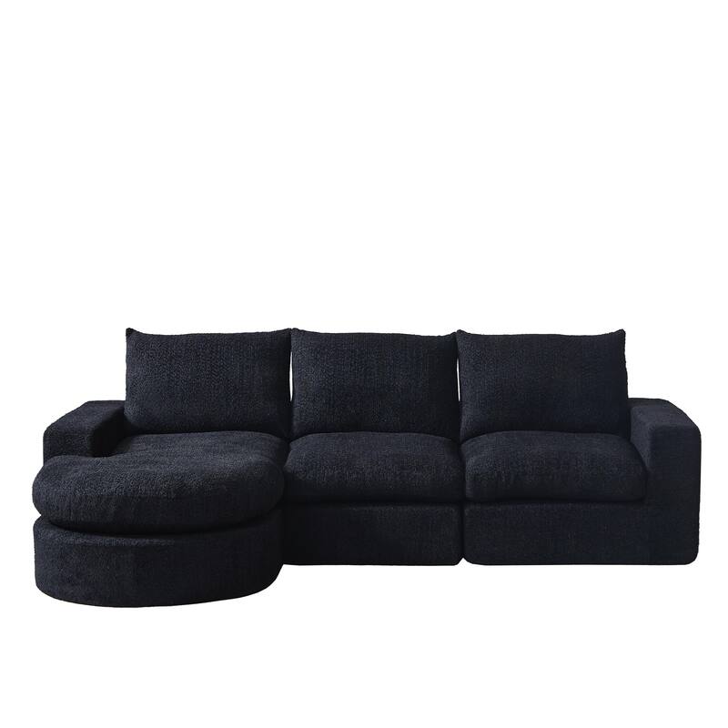 Curved Sectional Sofa with L-Shape Chaise, Chenille Upholstered Boneless Cloud Sofa, Modular 4 Seat Corner Sofa with Cushions