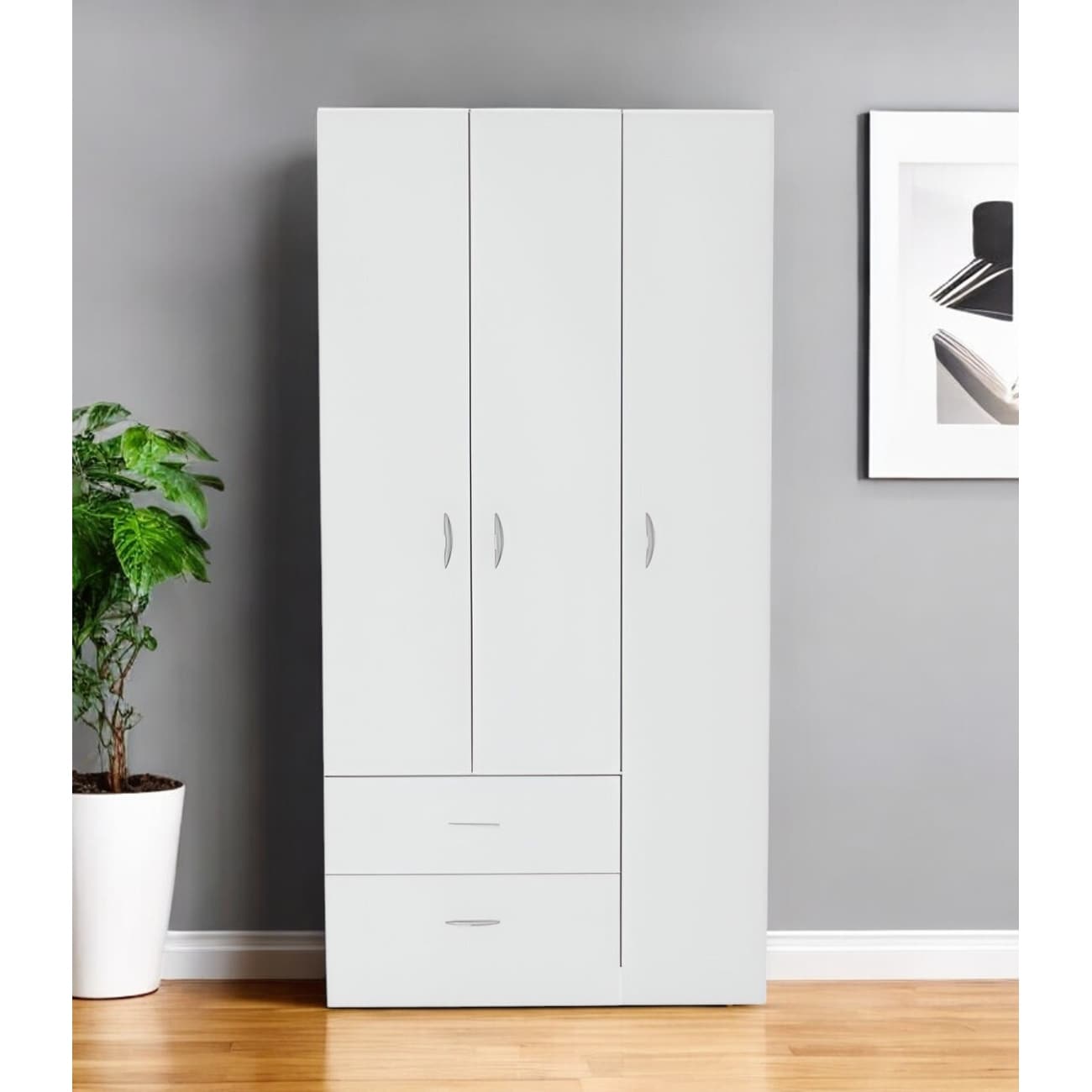 HomeRoots 71" White Three Door Two Drawer Combo Dresser