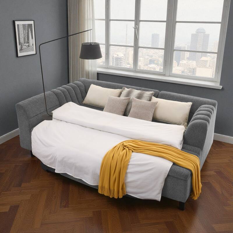 135" Chenille U-Shaped Modular Sectional Couch with Chaise, Movable Ottoman, Deep Seat Boneless Sofa for Living Room