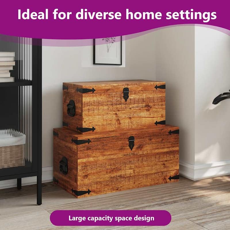 vidaXL Storage Chest Set 2 Pieces Rough Mango Wood - 27.6" x 13.8" x 13.8"