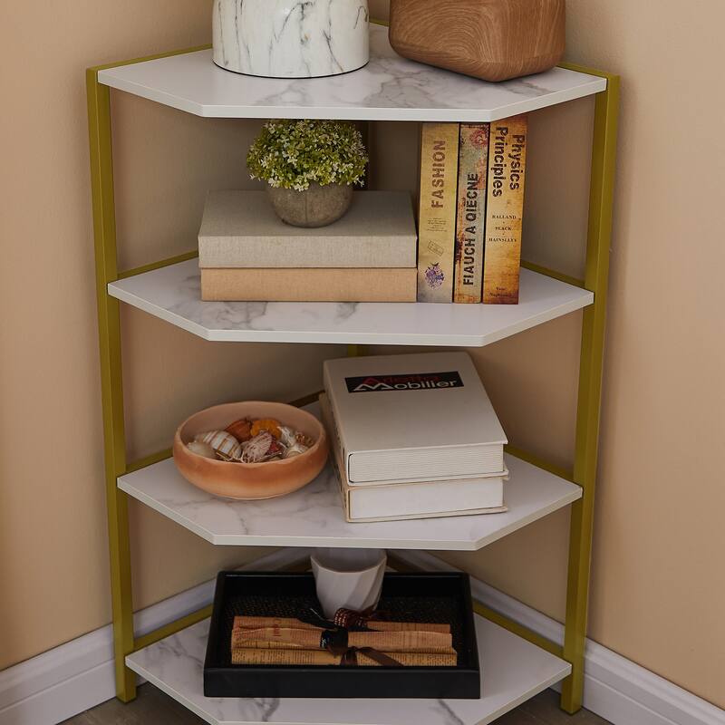 VECELO 4-Tier Polygonal Corner Shelf for Small Spaces