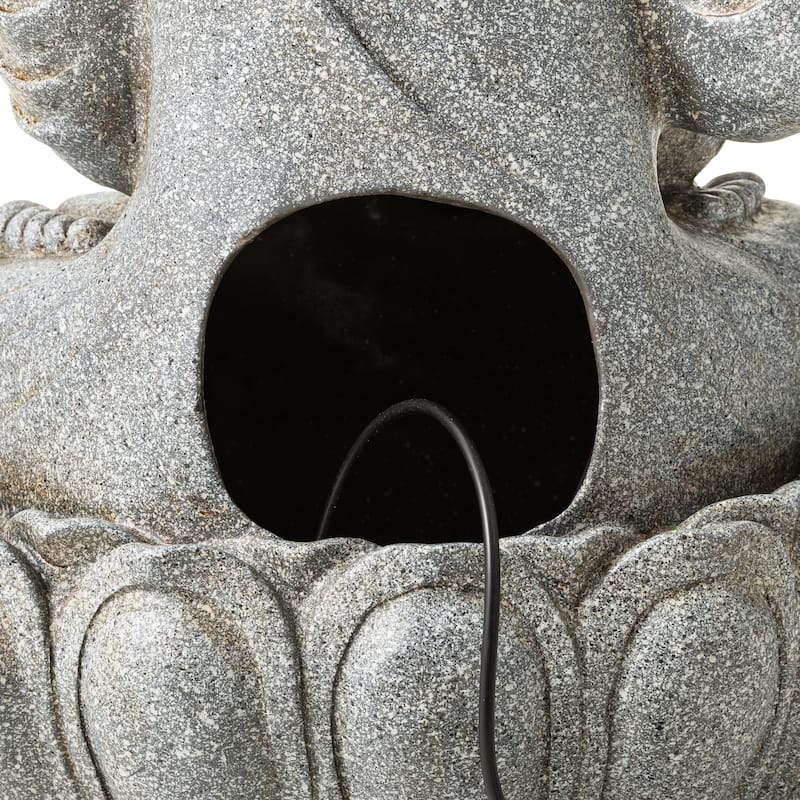 Glitzhome Polyresin Meditating Buddha Frog/Elephant Statue Outdoor Water Fountain with LED Lights