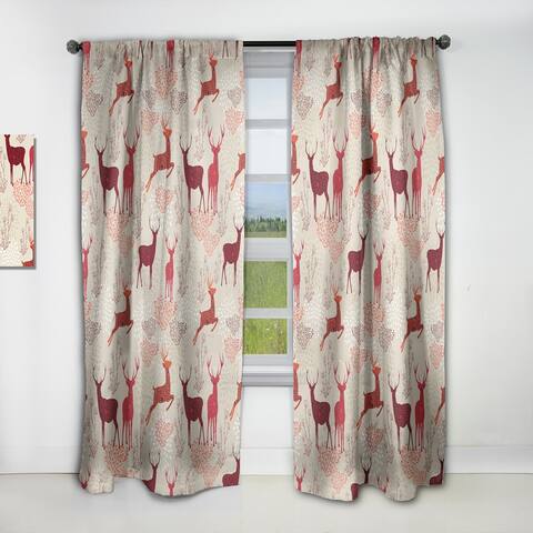 Designart 'Patterned Christmas Deers' Animals Blackout Curtain Single Panel