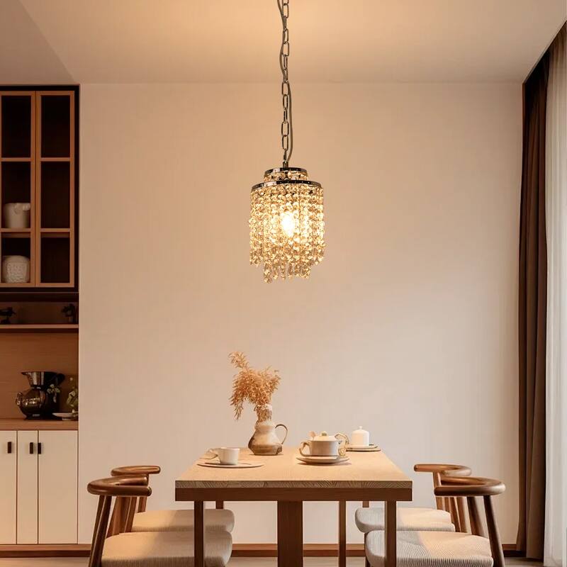 1-Light Crystal Pendant Light,for Kitchen Island Living Room Bar Lighting Fixtures - Chrome