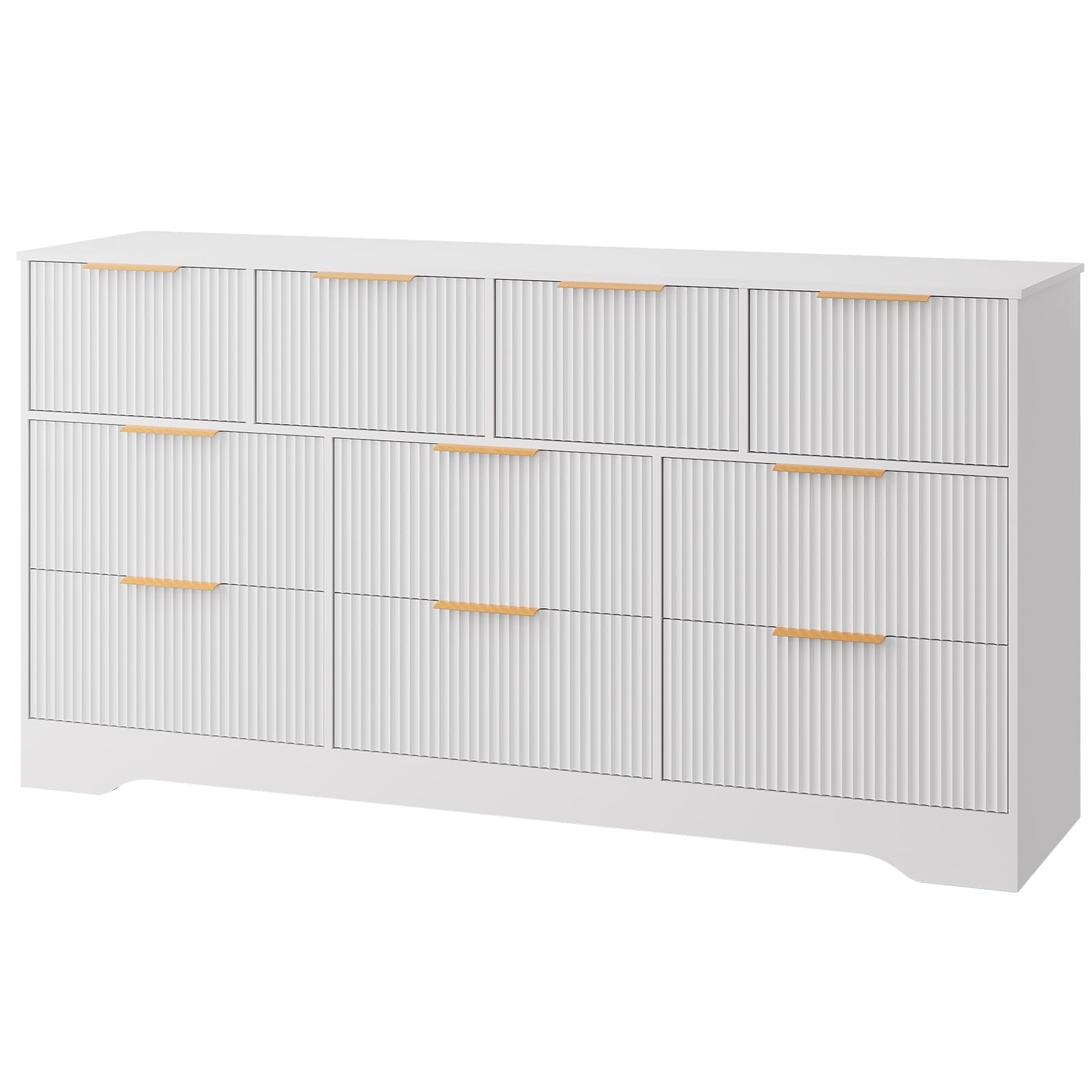 59" Fluted 10 Drawer Dresser, Modern Wood Chest with Metal Handles, Wide Storage TV Stand Organizer