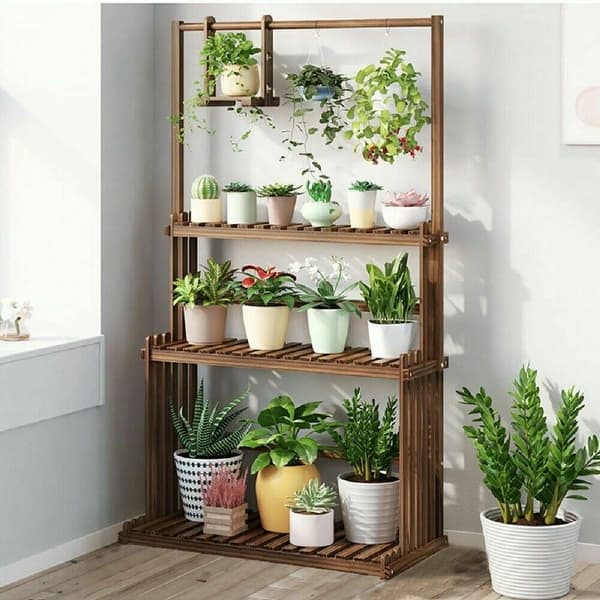 slide 7 of 7, Heavy Duty Hanging Plant Stand Shelving Unit Flower Pot Rack Brown