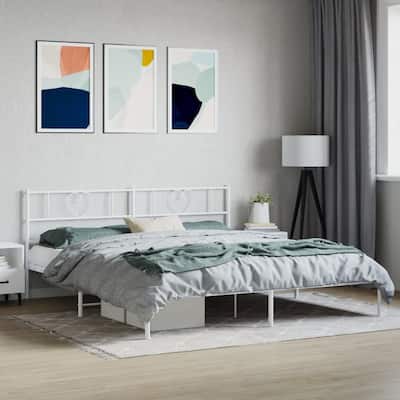 vidaXL California King Metal Bed with Headboard, White, No Mattress - 86.2" x 73.6" x 35.4"