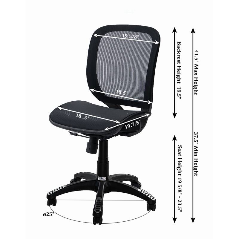 ErgoMax Fully Meshed Ergonomic Height Adjustable Black Office Chair no Armrests & no Headrest, 42 Inch Max Height