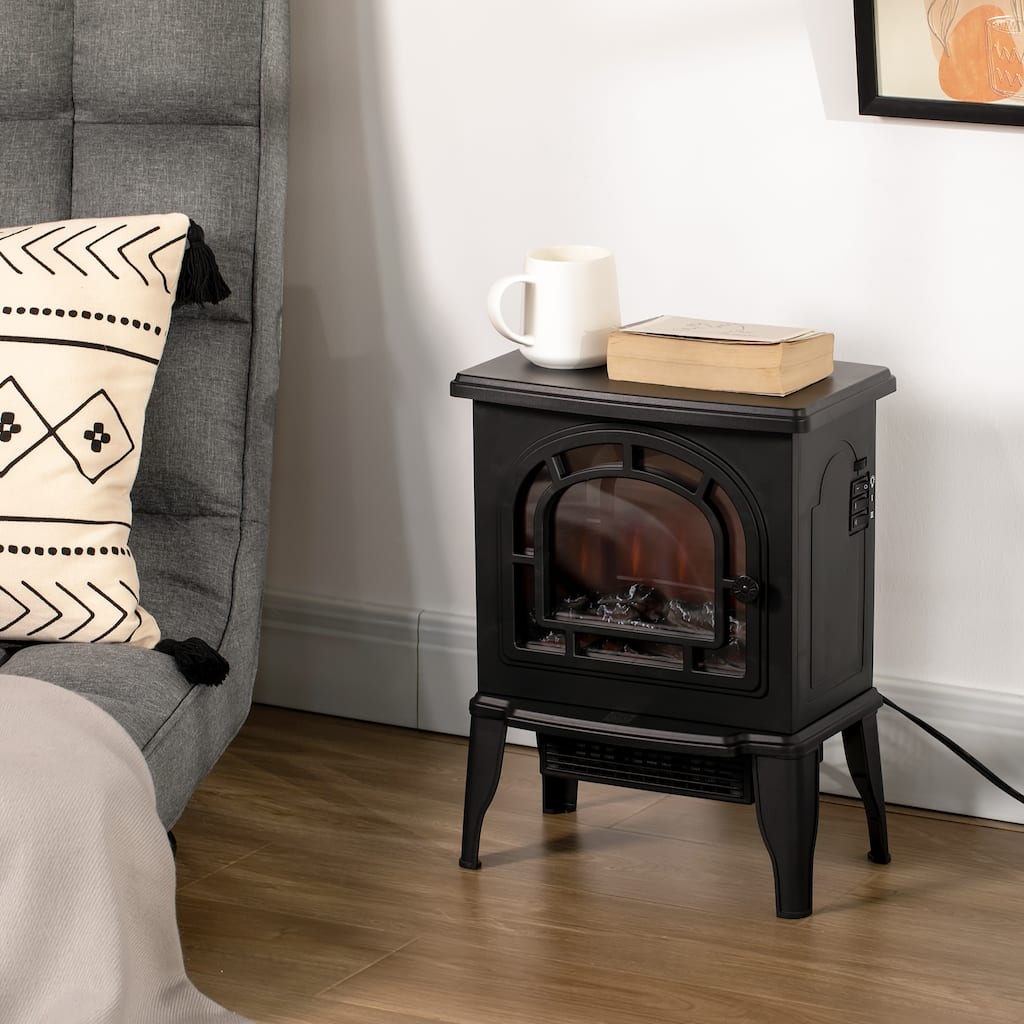 HOMCOM Electric Freestanding Fireplace Heater with Realistic LED Flame, Adjustable Temperature, Overheat Protection