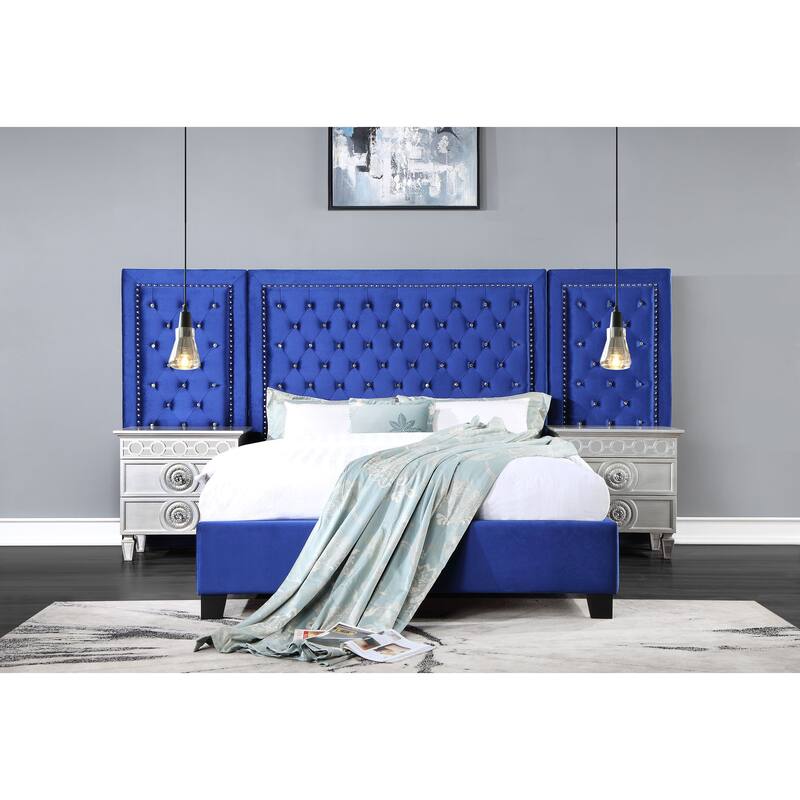 Shiloh Blue Eastern King Platform Bed with Button Tufted
