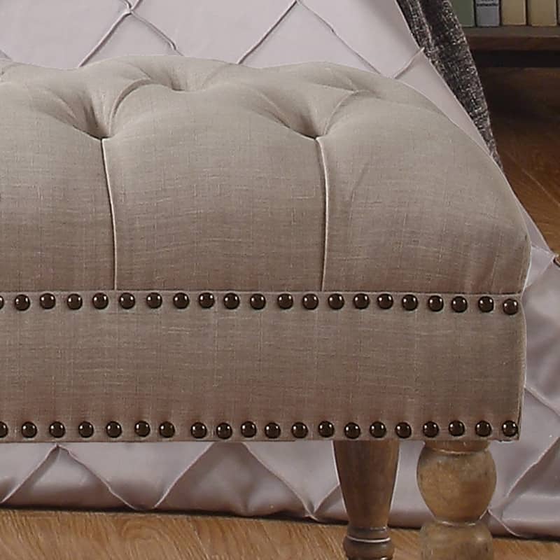 Rosevera Yedda Nailhead Tufted Upholstered Bench with Wheels