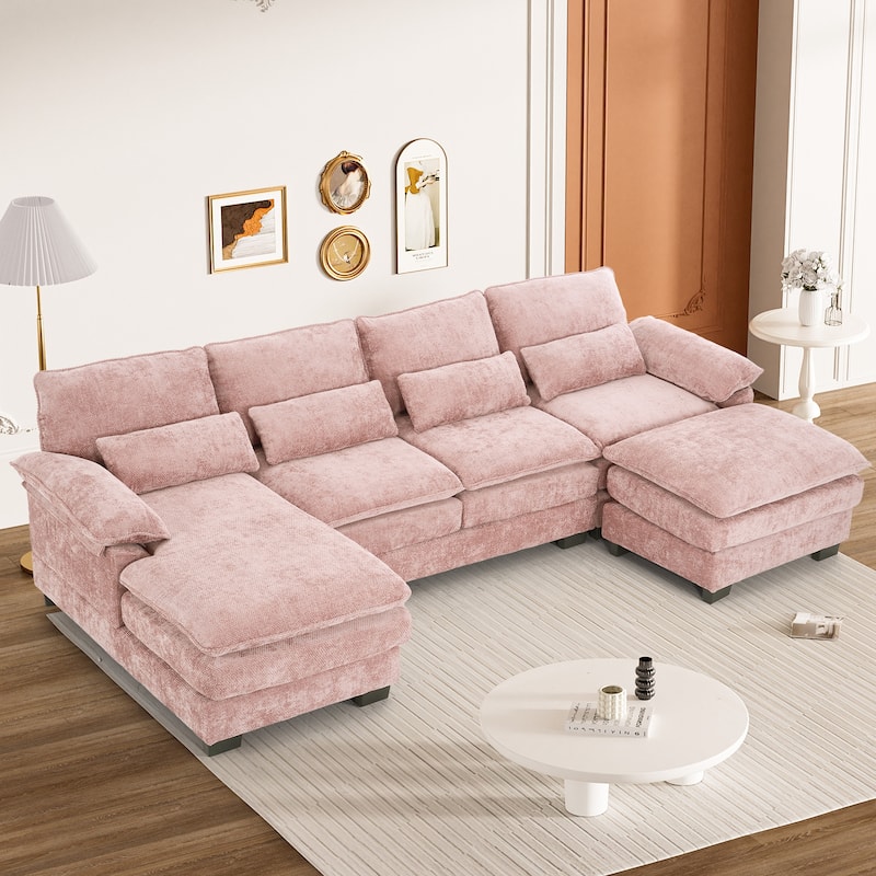 Ouyessir Soft Chenille Fabric U-shaped Sectional Sofa Set with Doudle Layer Cushion