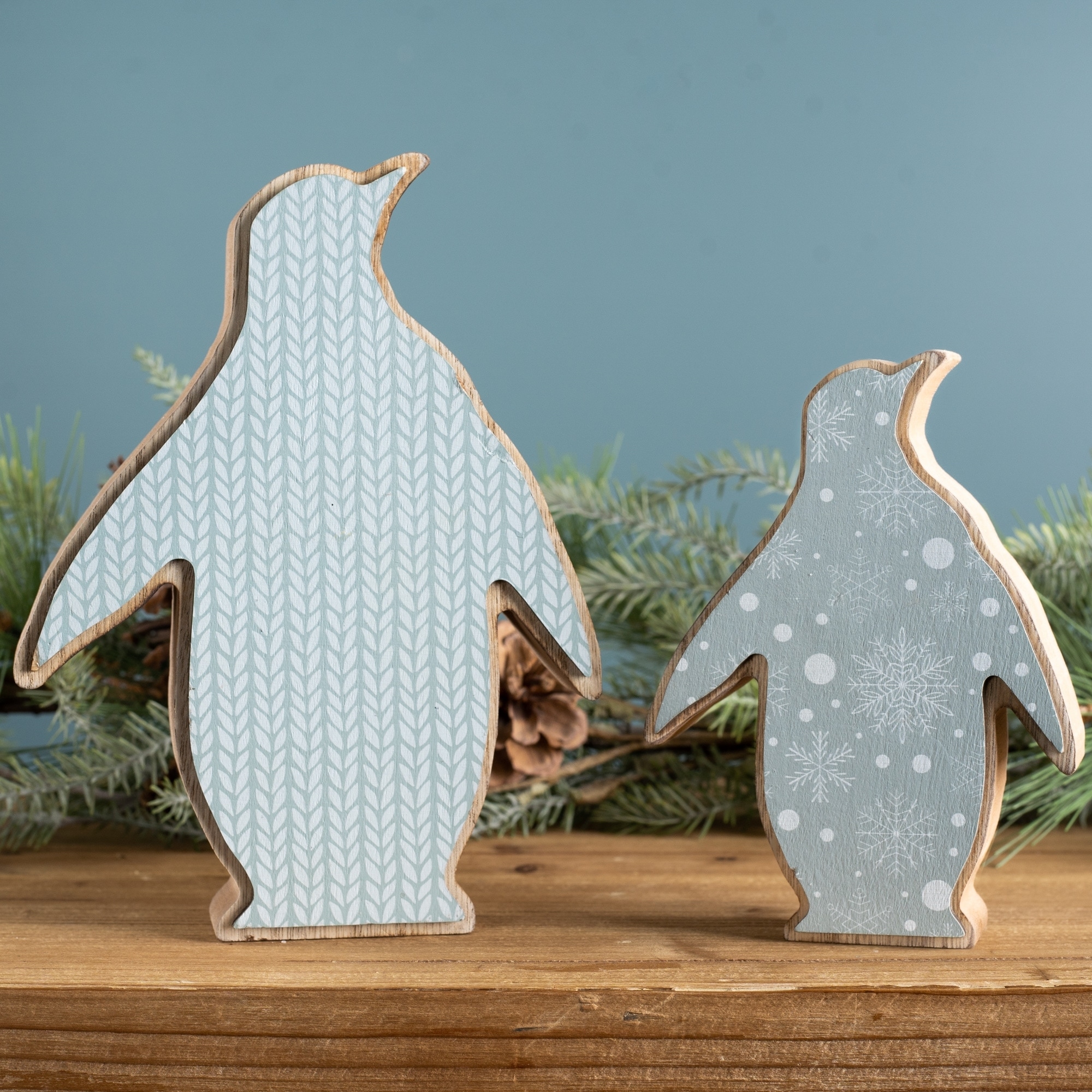 Wood Penguin Decor (Set of 2) - 6 x 1.25 x 8