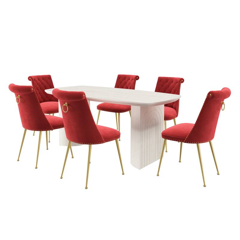 7-Piece Clihome Modern Wood Table Velvet Chair Dining Set