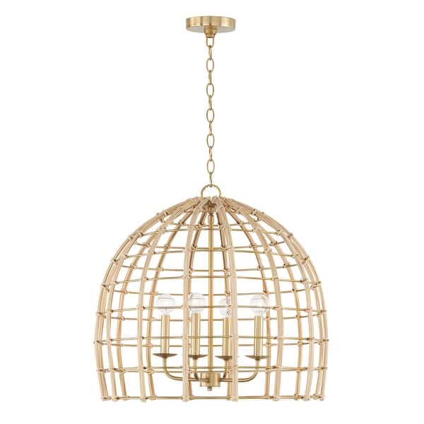 slide 2 of 5, Wren 1-light Matte Brass Large Pendant w/ Handcrafted Rattan