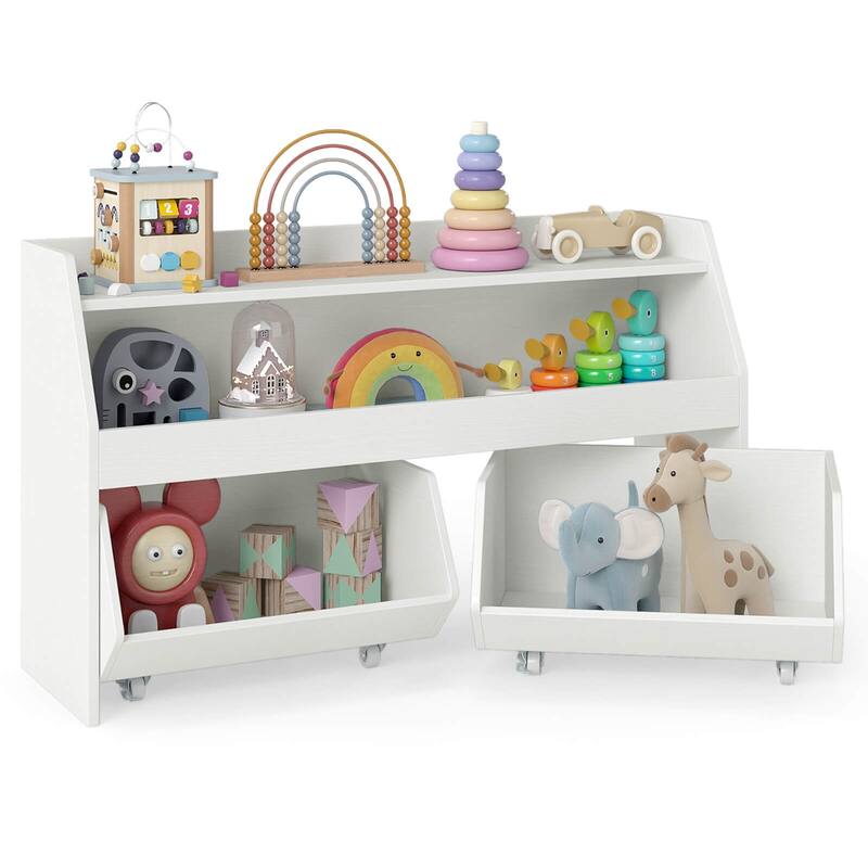 Costway Kids Toy Storage Organizer with 2 Movable Drawers Open Shelf - See Details - White