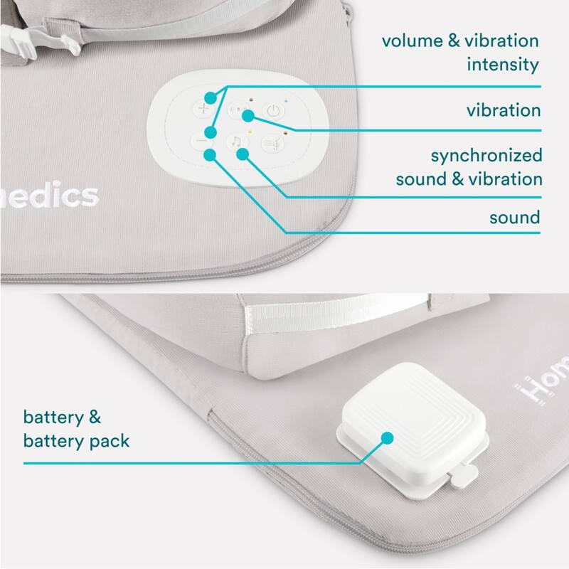 Homedics 3‑in‑1 Calming Cushion Lounger with Vibration & Soothing Sounds - Grey (MYB‑L100‑GY)