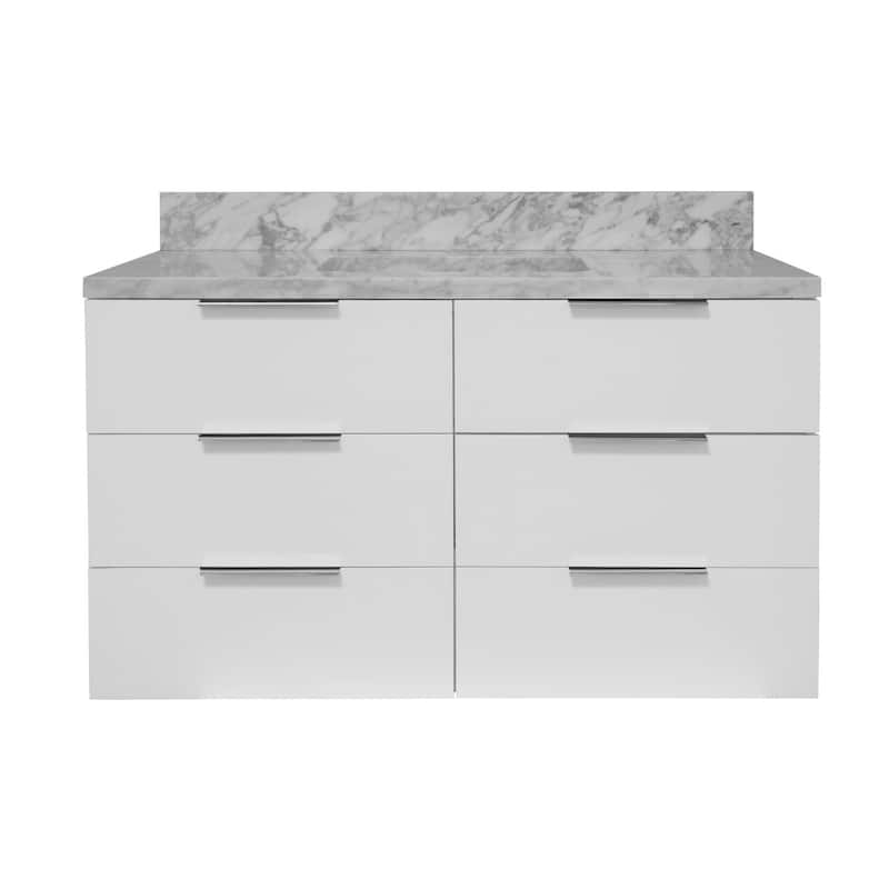 KitchenBathCollection Oslo 42" Floating Wall-Mounted Bathroom Vanity with Carrara Marble Top