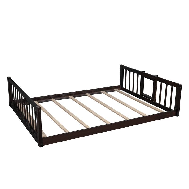 Full Size Wood Triple Bed with Ladder and Slide, Divided Into 3 Separate Beds, Full-Over-Full-Over-Full Triple Bunk Bed Frame