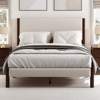 Platform Bed Walnut Back Rests Queen Walnut Wood Platform Bed Frame Upholstered Headboard Footboard ...