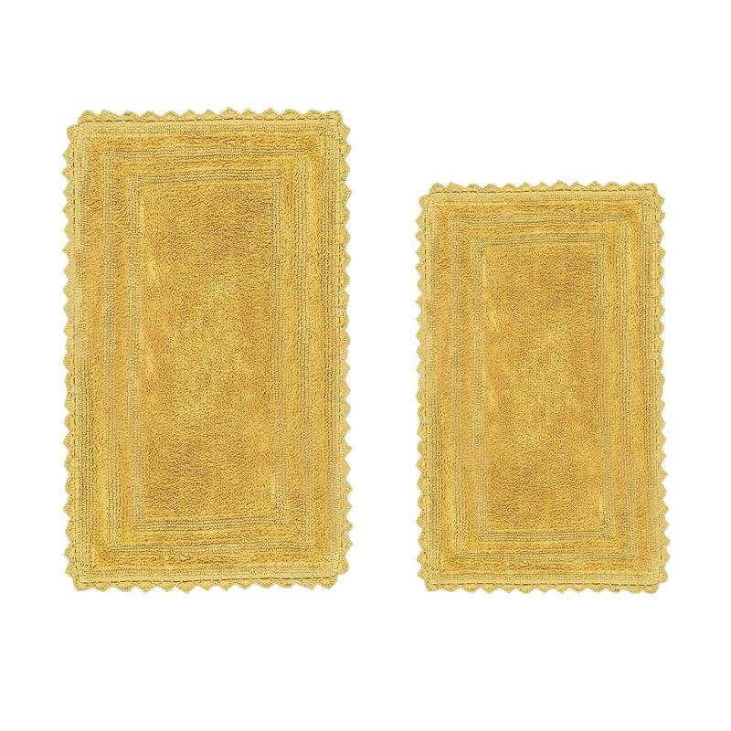 Better Trends Bath Rugs Set 100% Cotton Soft & Water Absorbent Tufted Bathroom Rug for Shower, Sink Bath Mats Lilly Crochet - 2 Piece Set (21" x 34" | 24" x 40") - Yellow