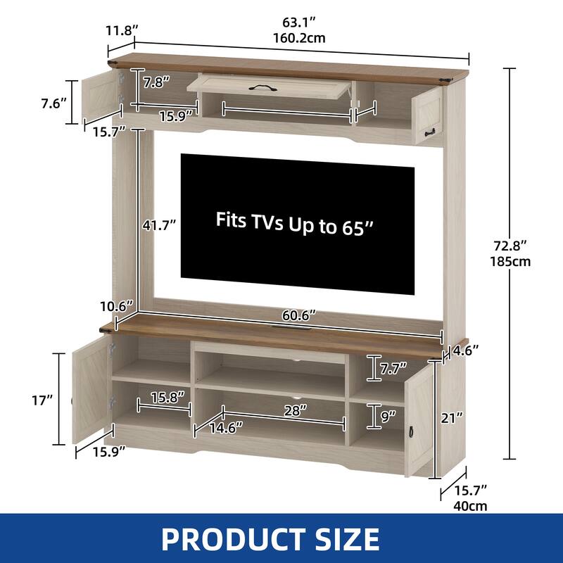 Moasis Vintage TV Stand with Power Outlet for 65" TVs