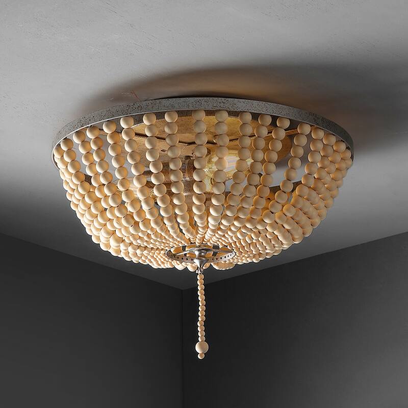 Allie Wood Beaded/Metal LED Flush Mount, by JONATHAN Y