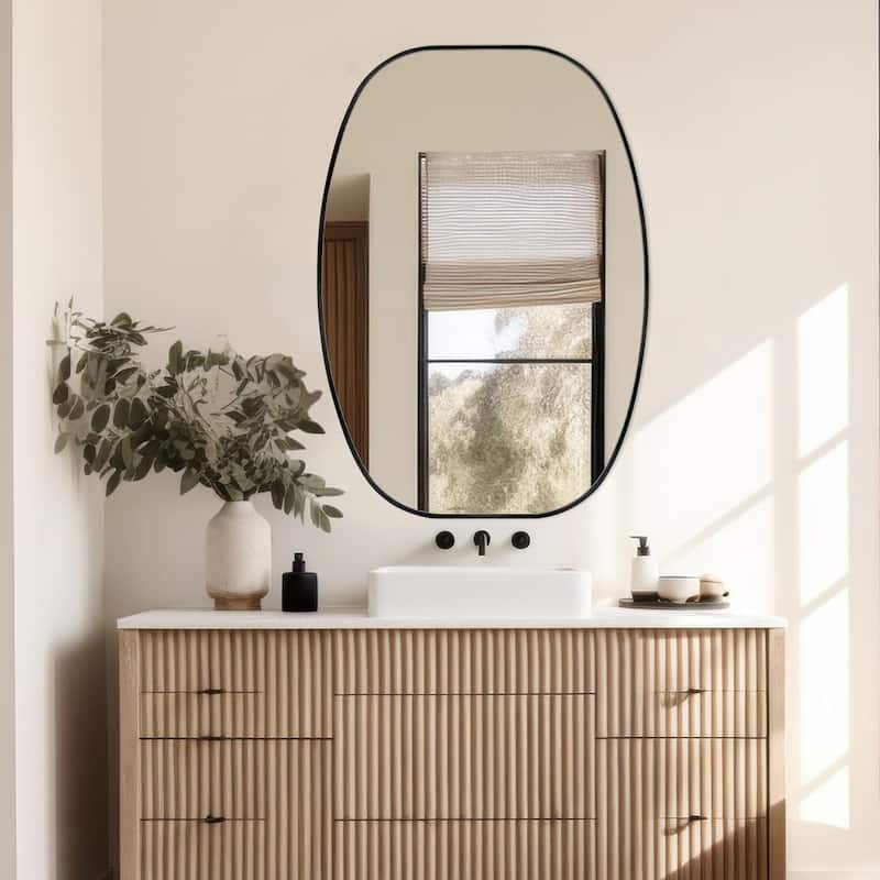 Oval Wall Mirror Bathroom Mirror for Over Sink - 24"X36" - Black