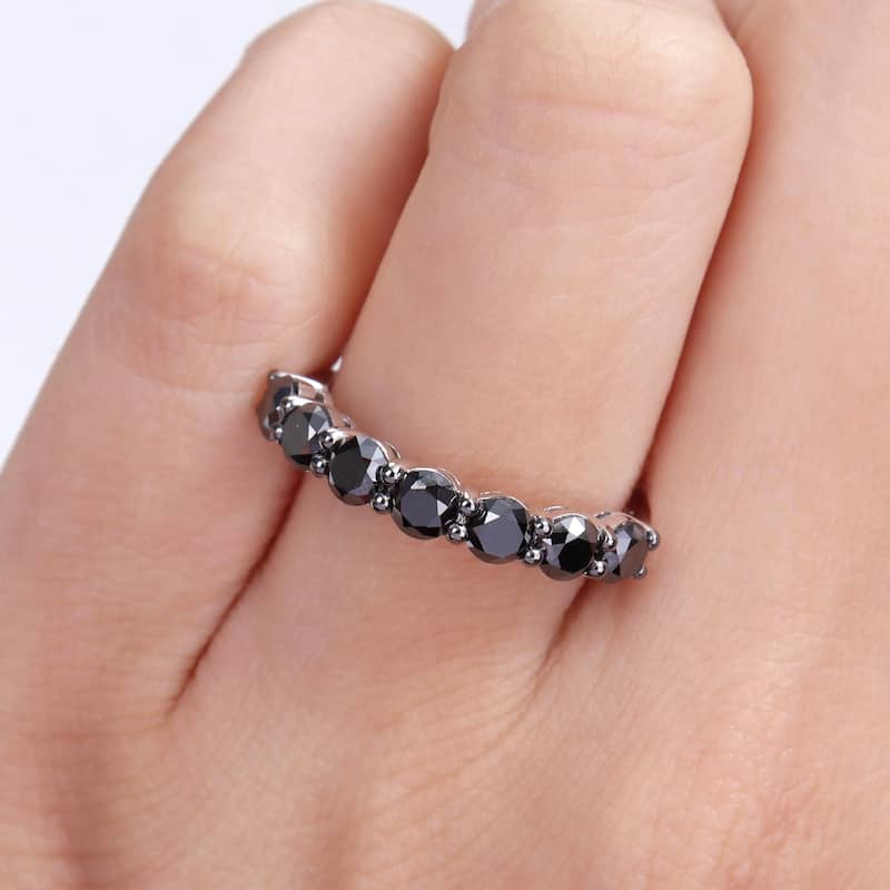 Miadora 1 3/4ct TDW Black Diamond Stackable Semi-Eternity Band Ring in 10k White Gold