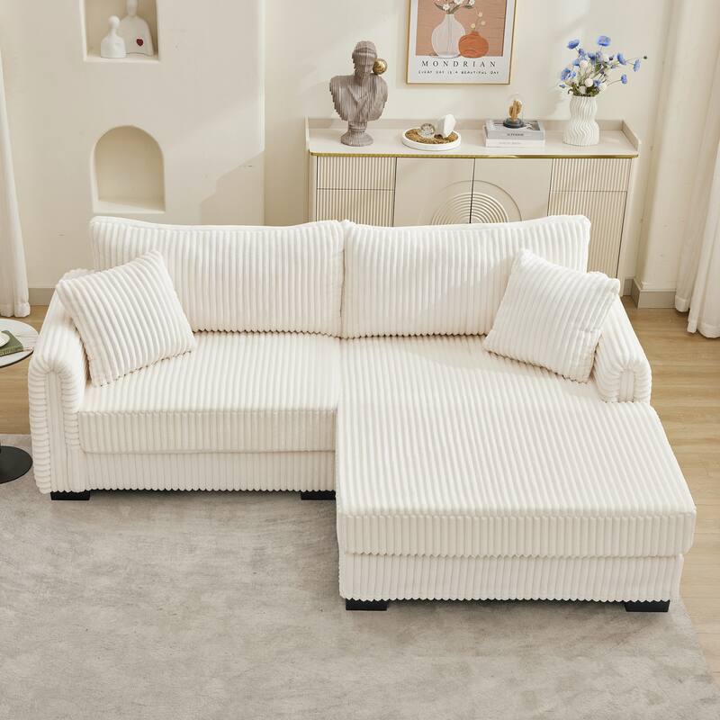 2-Seater L-Shaped Chaise Sofa with Reversible Cushion , USB-C Charging Port, Storage Pocket, Convertible Left/Right Design