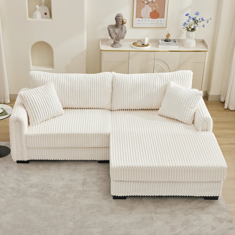 L-Shaped Sofa, 2 Seater Modular Sectional Sofa with Convertible Chaise, USB Ports, Corduroy Couch with Oversized Side Pocket