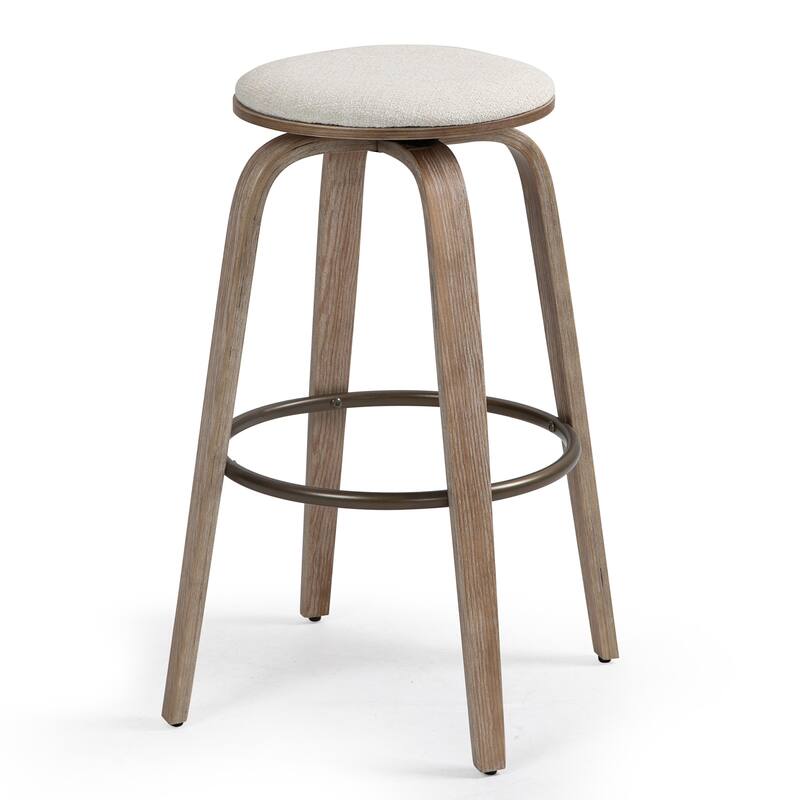 Set of 2 Beatus Beige Woven Fabric Bar Stool