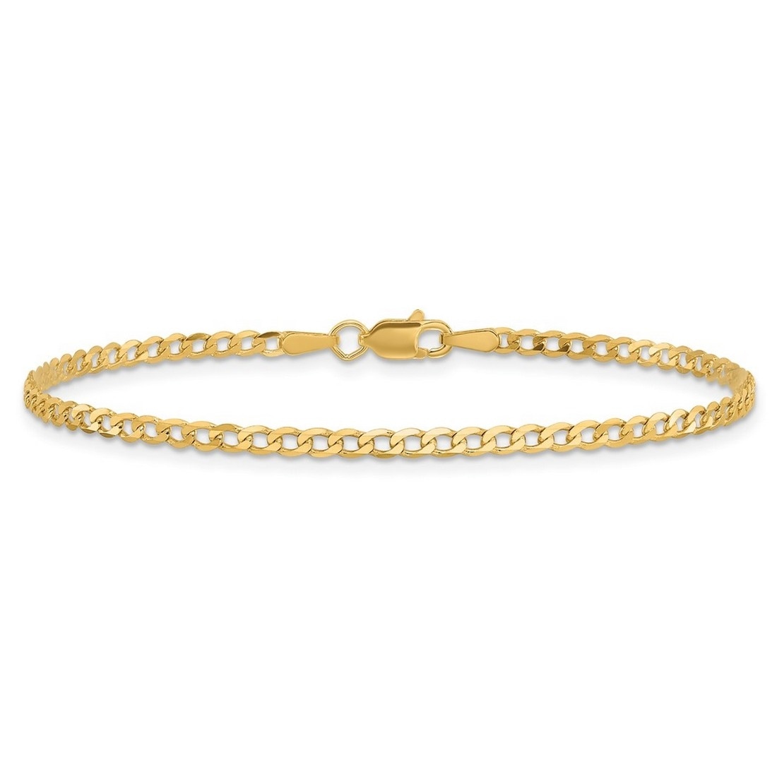 Curata Solid 10k or 14k Gold 10" 2.2mm Beveled Curb Chain Anklet