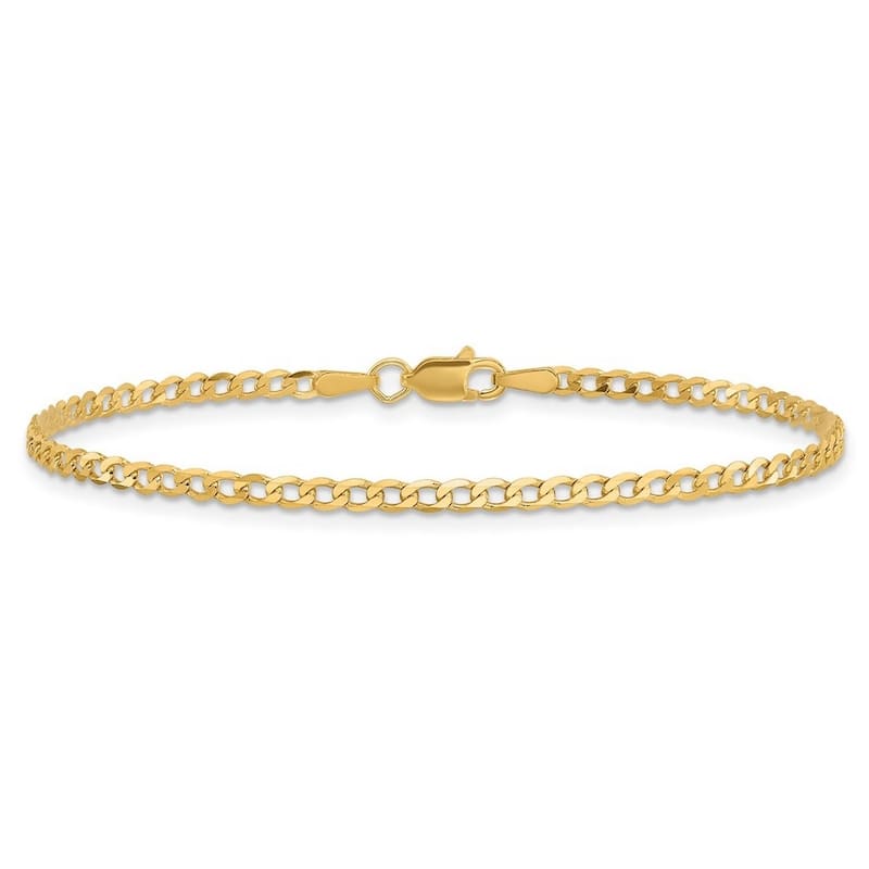 Curata Solid Yellow or White Gold 10" 2.2mm Beveled Curb Chain Anklet - 10k or 14k