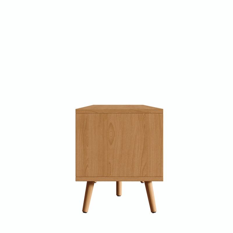 70" Modern TV Stand with Rattan Doors for TVs up to 80", Media Console with Storage, 2 Drawers & Cable Holes