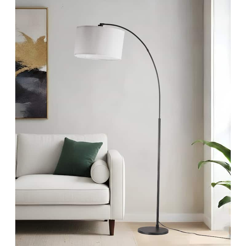 74.8" Black Mid-Century Modern Arch Floor Lamp with Multi-Angle Task Shade - Black