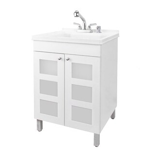 TEHILA White Utility Sink Cabinet, Pull-out Faucet, Soap Dispenser
