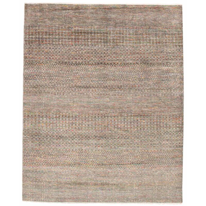ECARPETGALLERY Hand-knotted Silk Shadow Dark Grey Wool Rug - 8'0 x 9'11