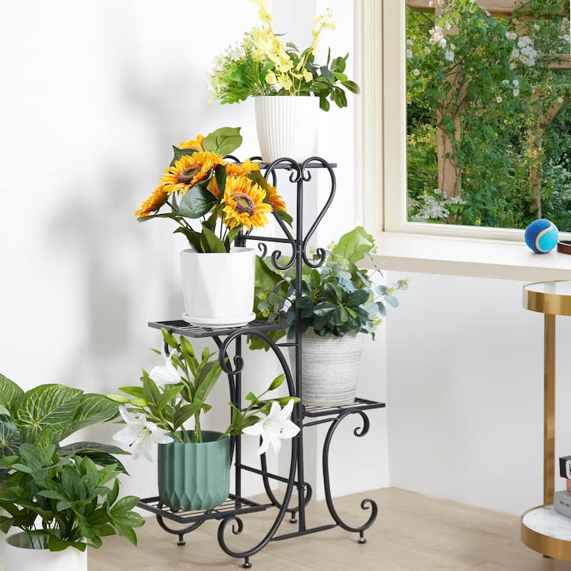 Metal Plant Stand Indoor Outdoor Flower Pot Organizer 4 Tier